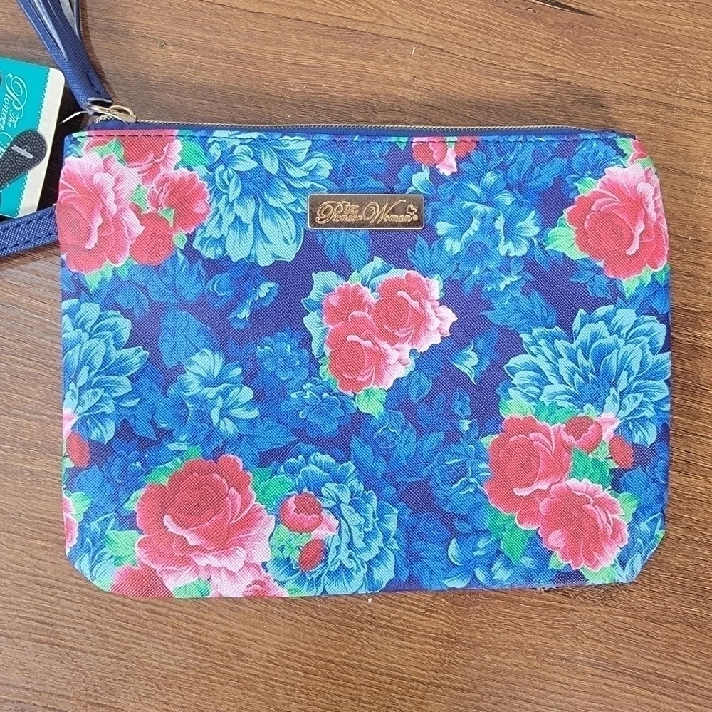 NEW Pioneer Woman Cosmetic Bag Breezy Blossom Print Wristlet